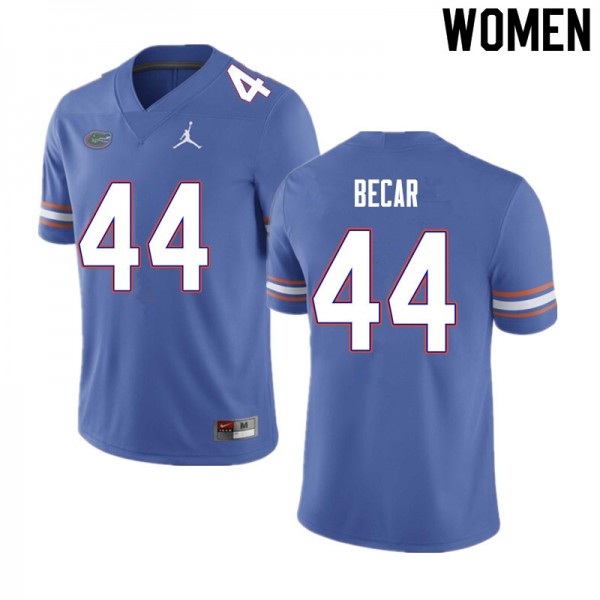 Women #44 Brandon Becar Florida Gators College Football Jerseys Blue